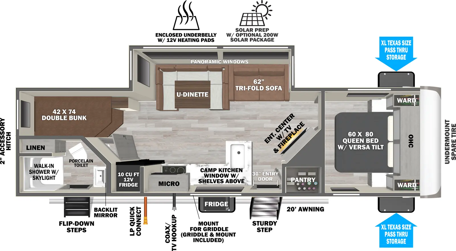 Hemisphere Travel Trailers 25BHHL Floorplan